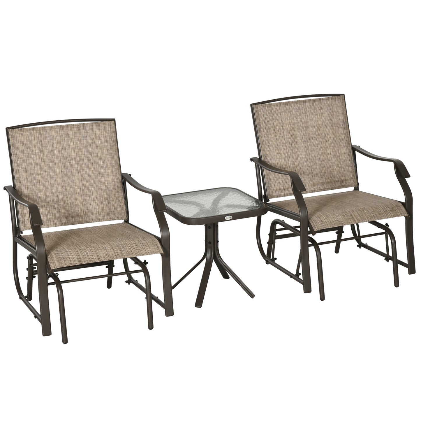3 Piece Patio Glider Set Outdoor Gliders with Breathable Mesh Seat, Glass Top Table for Garden, Yard, Blue