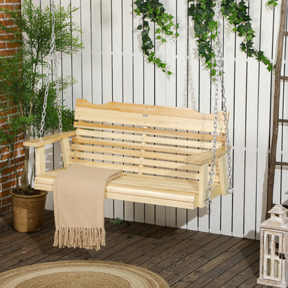 2-Seater Wooden Porch Swing with Adjustable Chains