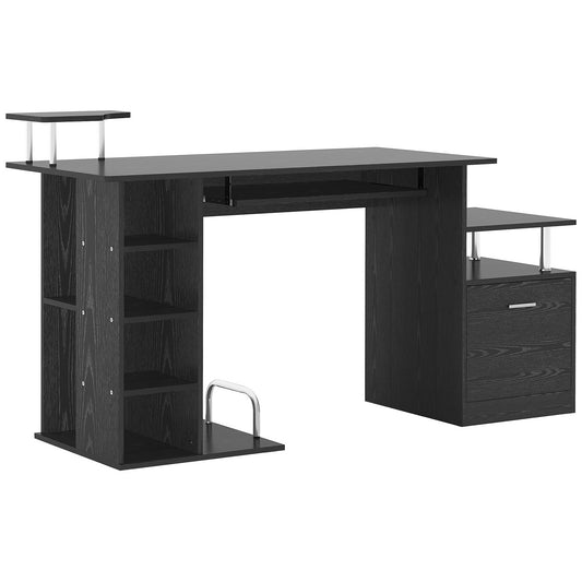 Computer Desk with Storage Shelf and Drawer - Black