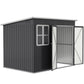 8.5' x 6' Galvanised Steel Outdoor Storage Shed, Garden Shed with Window, Lockable Wide Doors and Air Vents, Dark Grey