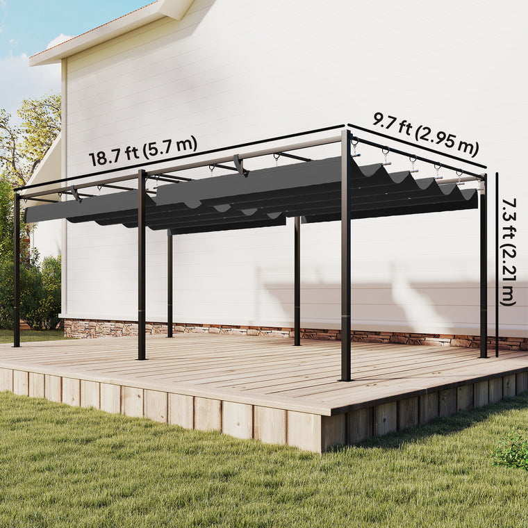 19' x 10' Dark Grey Pergola with Retractable Canopy