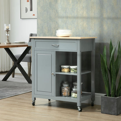 Rolling Kitchen Cart with Wood Top and Drawer - Grey