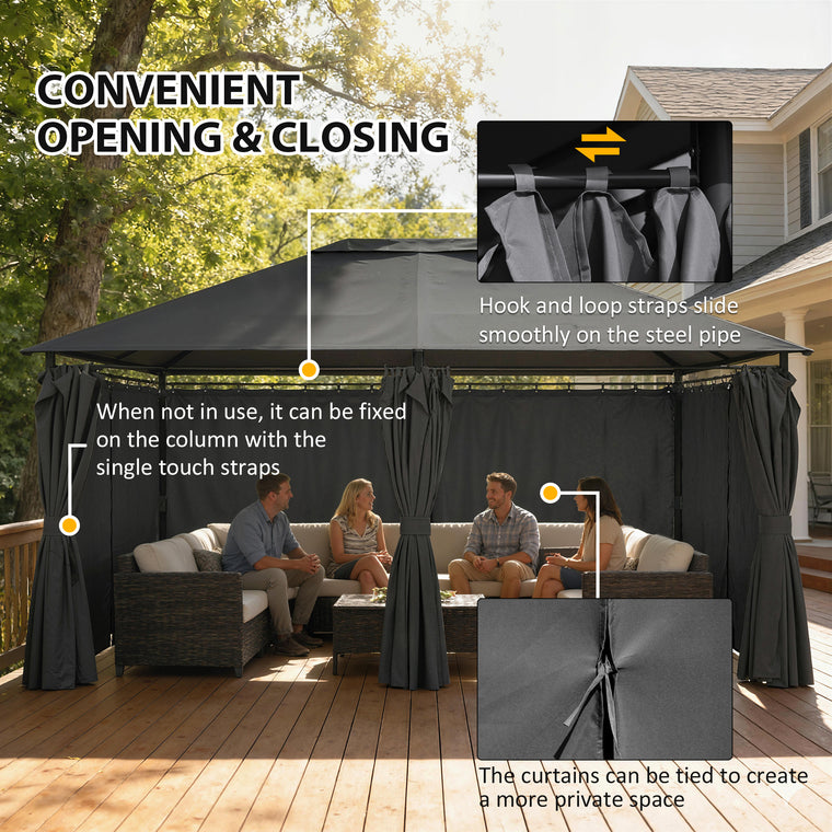 13' x 10' Dark Grey Soft-Top Steel Gazebo with Removable Curtains
