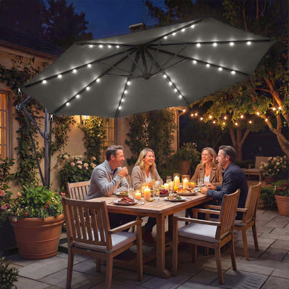 11.3' Dark Grey UPF50+ Aluminum Cantilever Umbrella with Light