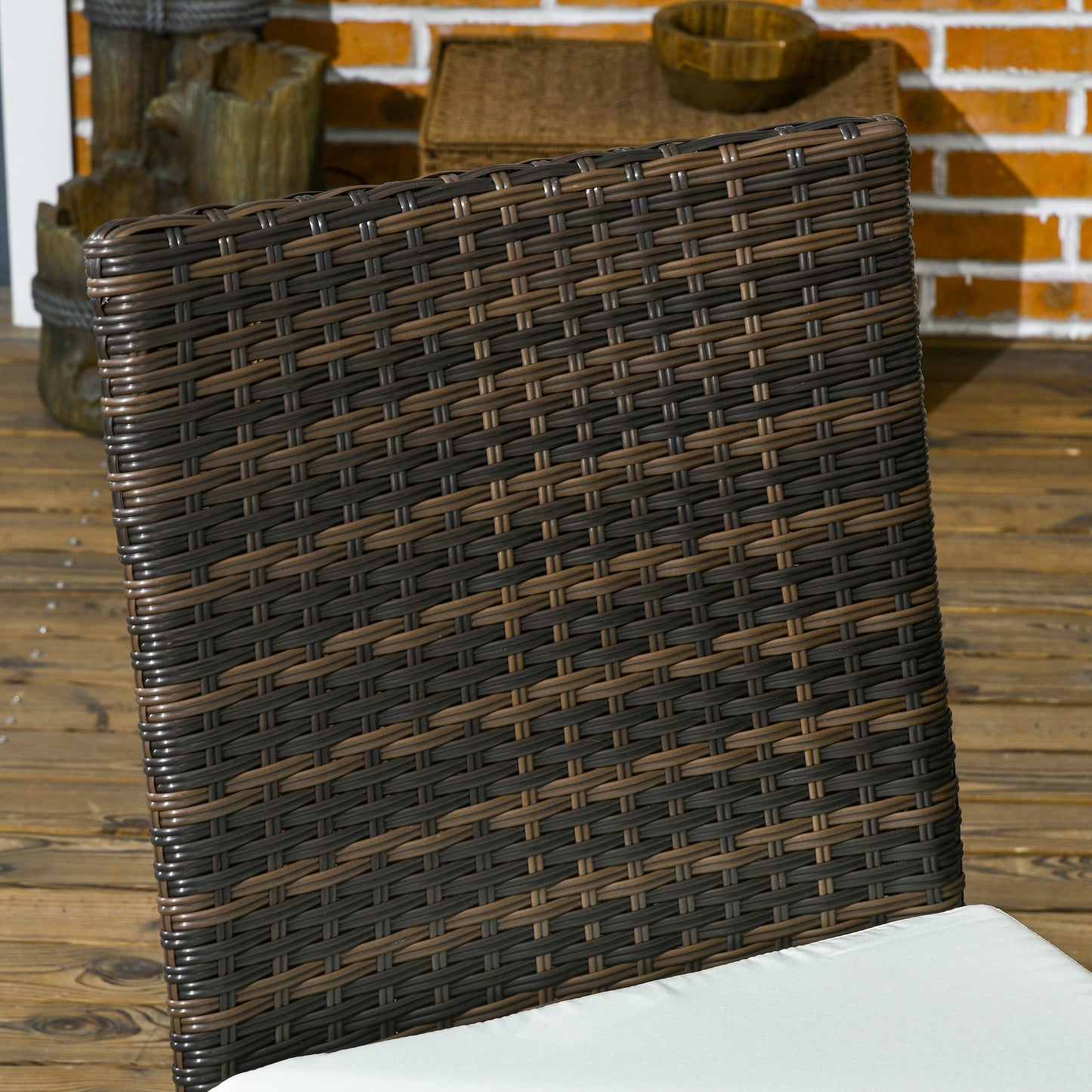 PE Rattan Outdoor Dining Chairs with Cushion, Patio Wicker Dining Chair with Backrest, Brown
