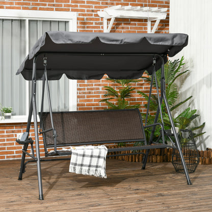 3-Seat Patio Swing Chair, Outdoor Canopy Swing Glider with Adjustable Shade, Grey - Dark Grey