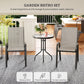 3 Pieces Bistro Set, Small Patio Furniture Set with Stackable Mesh Chairs, Glass Table for Garden, Light Mixed Brown