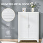 Metal Storage Cabinet, Industrial Sideboard Buffet Cabinet with 2 Louvered Doors, Adjustable Shelves, White