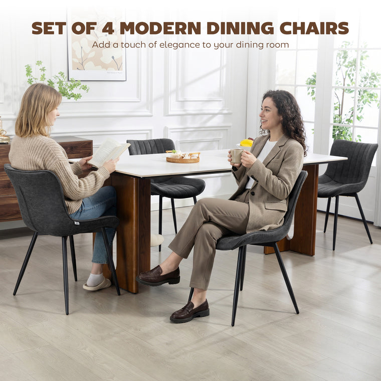 PU Leather Dining Chairs Set of 4 with Steel Legs