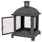 Wood-Burning Fire Pit, Chimney Style Firepit with Poker, 26" x 26", Black