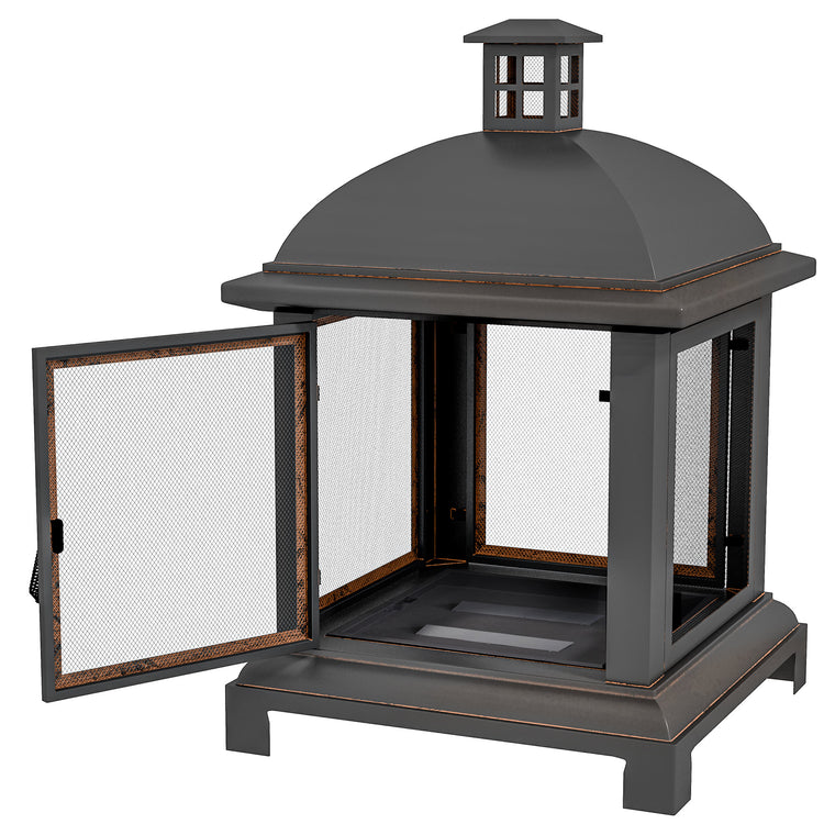 Black 26" Chimney-Style Wood-Burning Fire Pit with Poker