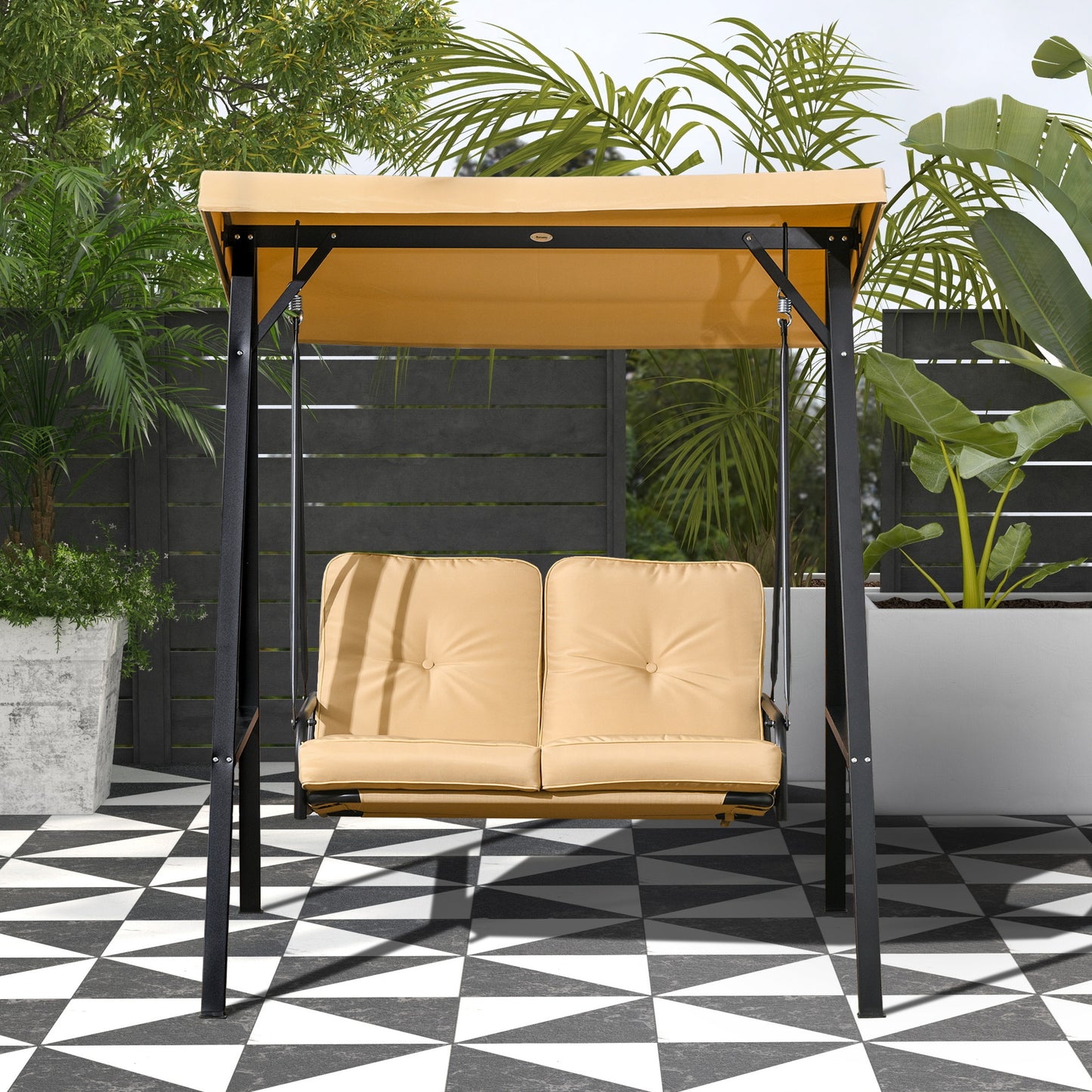 2-Seater Outdoor Porch Swing with Adjustable Canopy, Patio Swing Chair for Garden, Poolside, Backyard, Dark Blue
