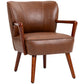 Accent Chair, Modern Armchair, Faux Leather Upholstered Living Room Chair with Wood Legs and Wide Padded Seat, Brown