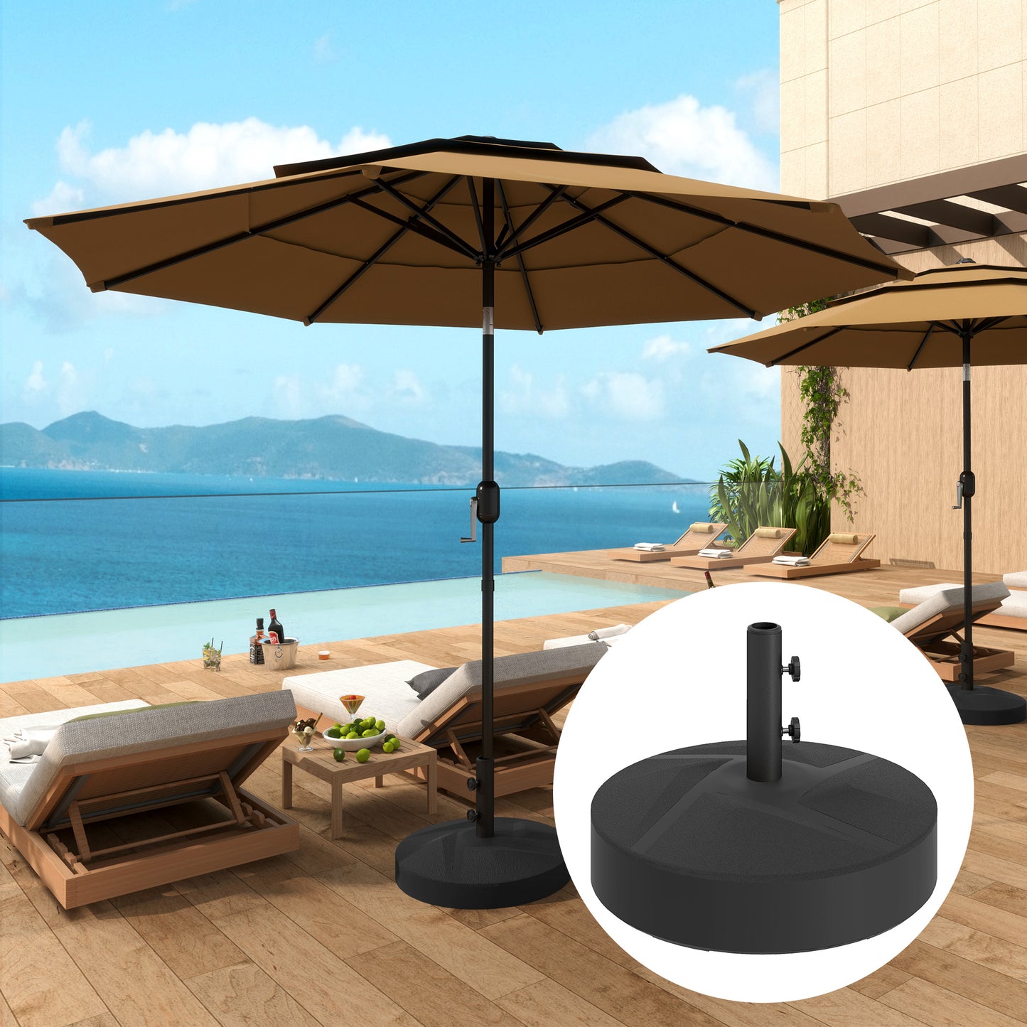 Patio Umbrella Base Holder, Heavy Duty Outdoor Umbrella Stand Base, Sand/Water Filled, Φ22" x 15.7" H, Black