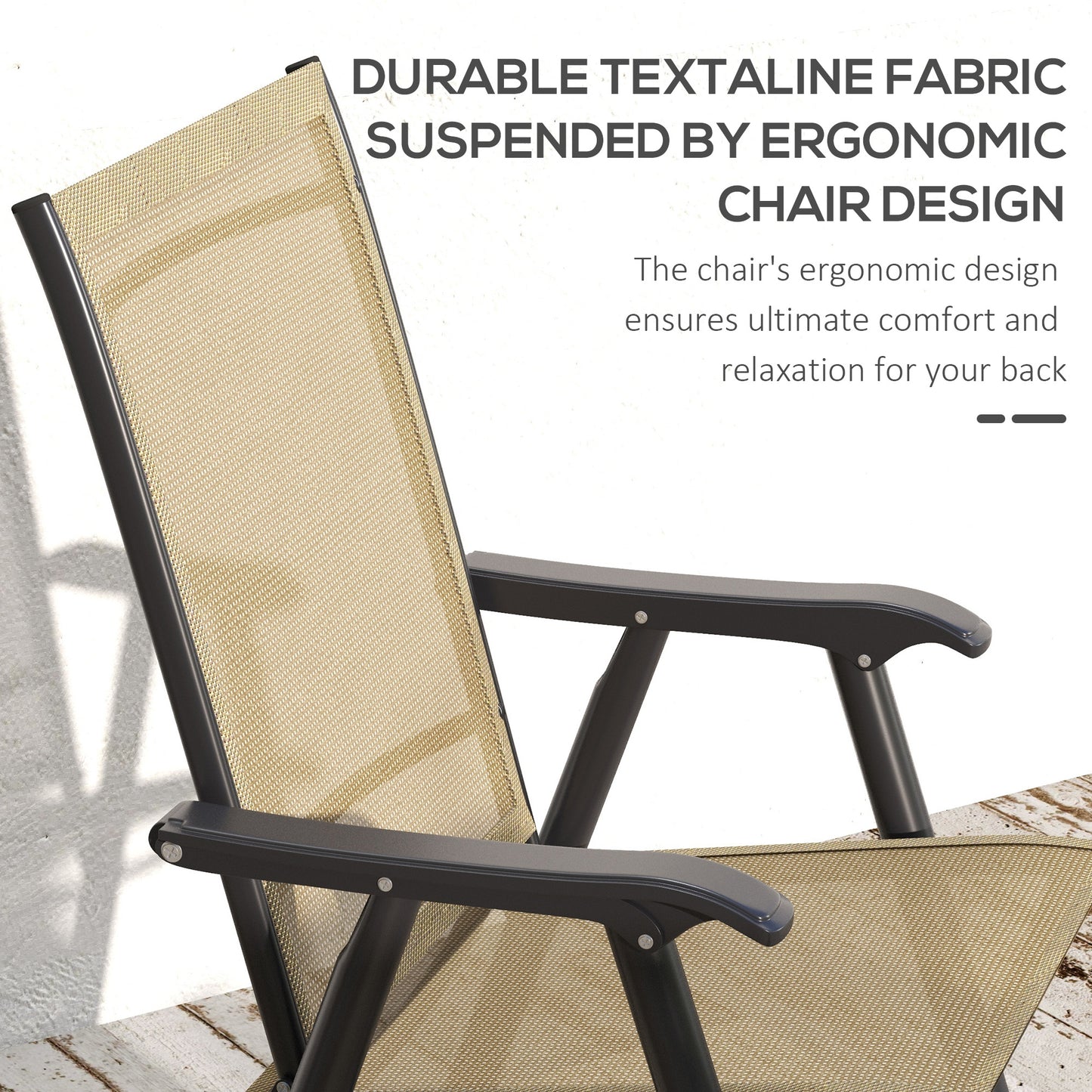 4-Piece Folding Chair Set for Relaxing on Patio Balcony Garden, Comfortable Outdoor Furniture with Armrests, Brown