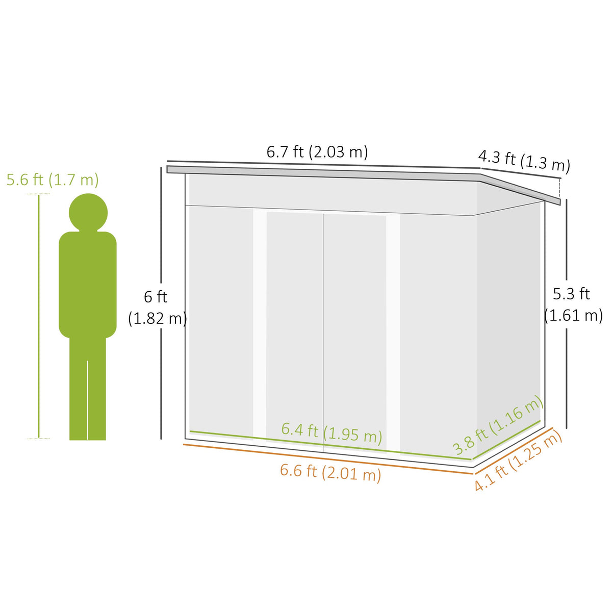 7' x 4' Metal Storage Shed, Lockable Tool Unit - Green