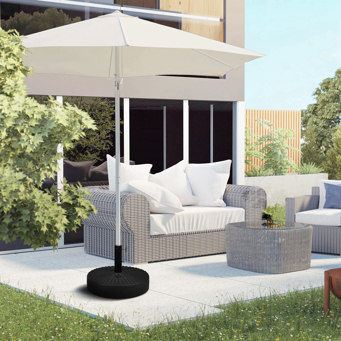 Umbrella Base, Heavy Duty Fillable Base Holder with Steel Pole, Round Parasol Stand for Patio, Outdoor, Backyard, Black