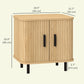 Nightstand Set of 2, Side Table with Shutter Doors, Sofa End Table with Steel Frame, for Bedroom, Living Room, Oak
