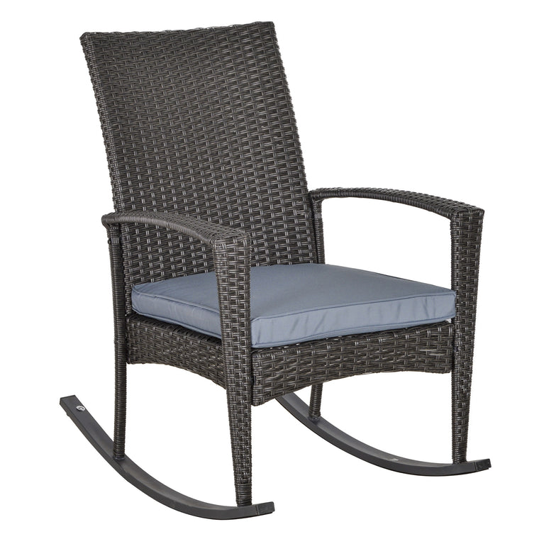 PE Rattan Glider Rocking Chair with Armrest - Grey
