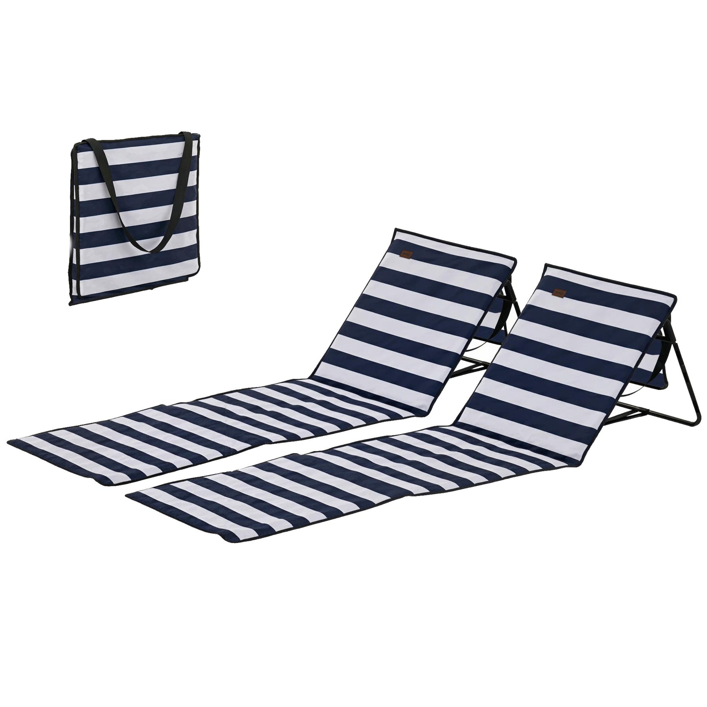 Set of 2 Foldable Lounge Chairs with Carry Bag, Adjustable Backrest, Blue and White