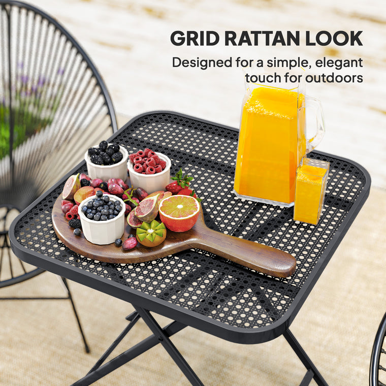27.5" Square Folding Table with Rattan-Like Top