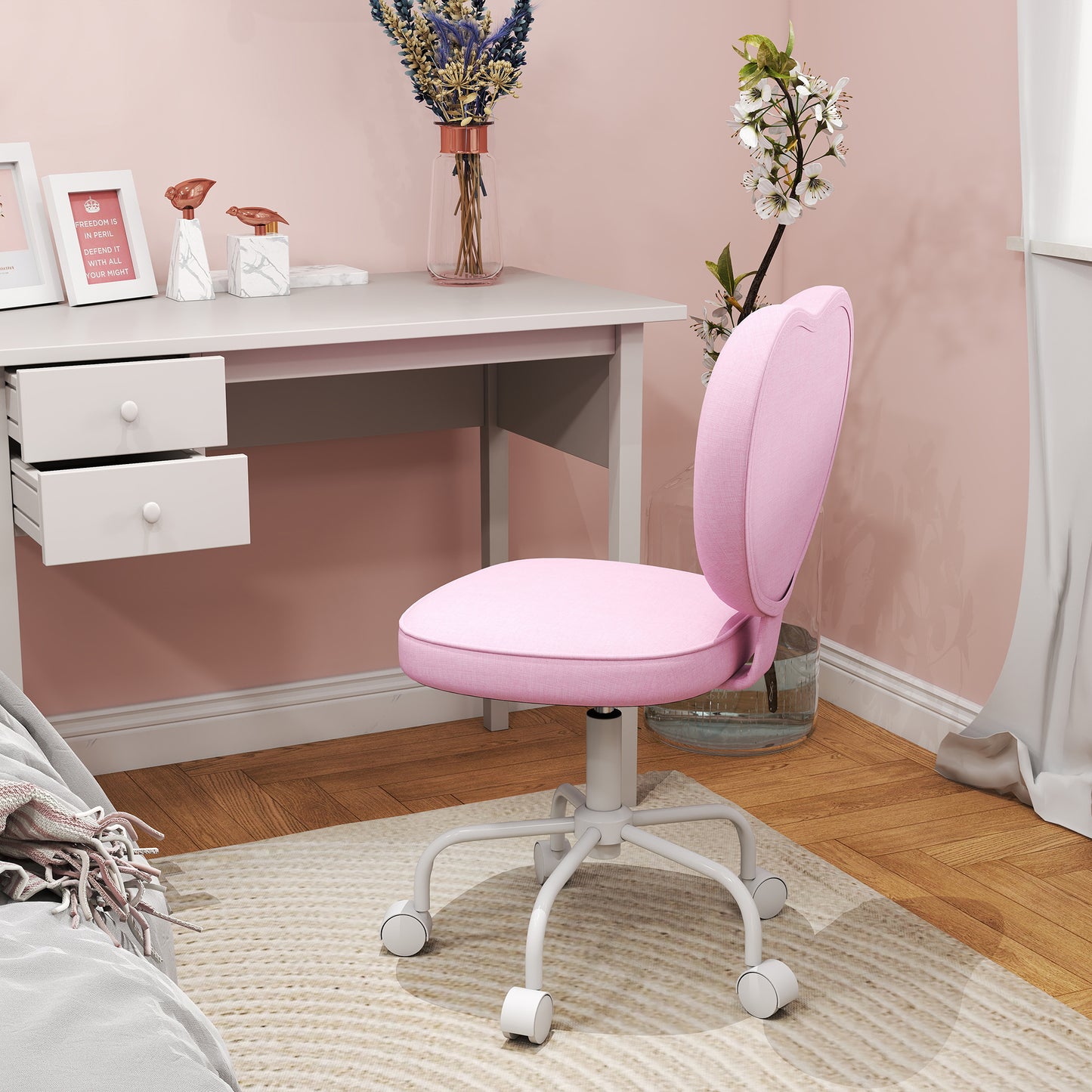 Heart Love Shaped Back Design Office Chair with Adjustable Height, Pink