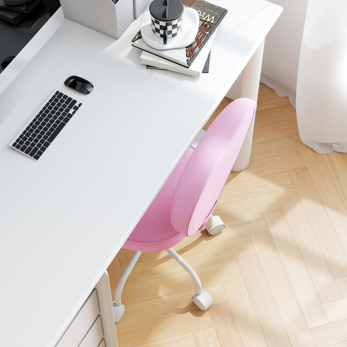 Heart Love Shaped Back Design Office Chair with Adjustable Height, Pink