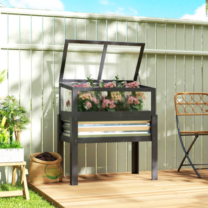 Wood Raised Garden Bed with Flip-Up Greenhouse Top