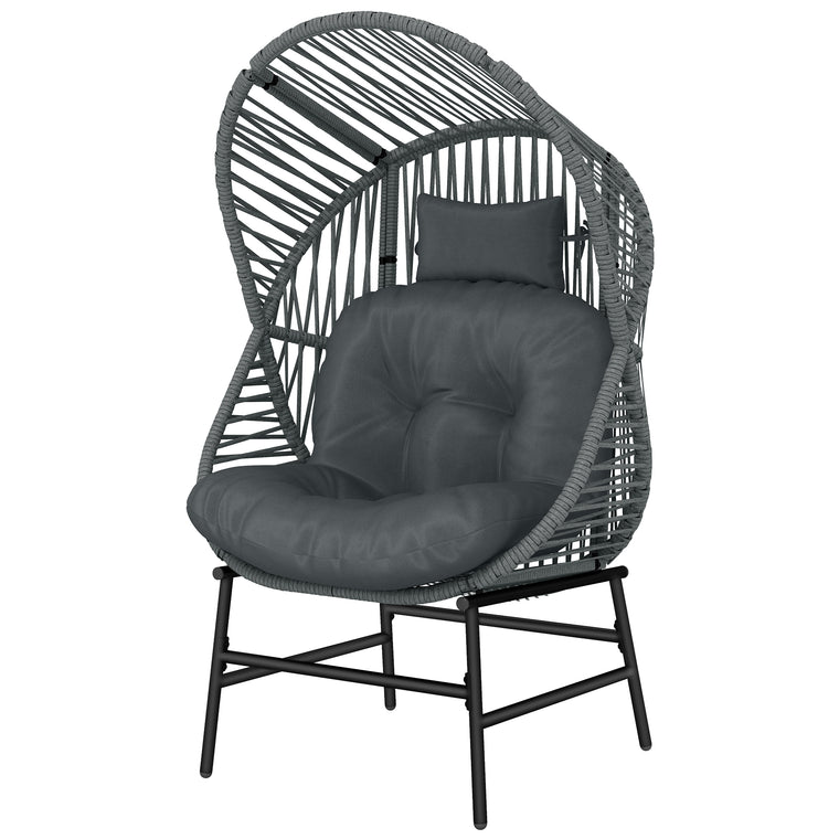 Wicker Egg Chair with Thick Cushion and Headrest