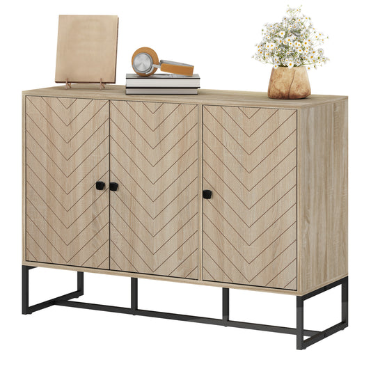 Sideboard Buffet Cabinet with 3 Chevron Doors - Oak