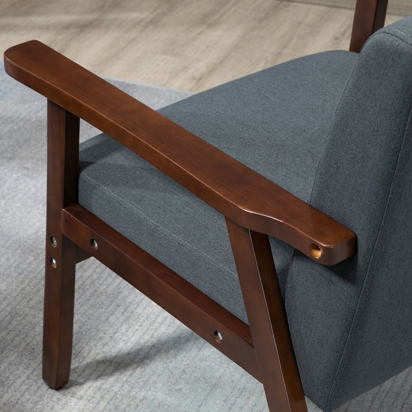 Modern Accent Chairs with Cushioned Seat, Upholstered Linen-Feel Armchair for Bedroom, Living Room, Dark Gray