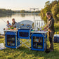 Aluminum Camping Kitchen, Portable Folding Camping Table with Fabric Cupboards, Windshield, Bag for BBQ, Picnic, Blue
