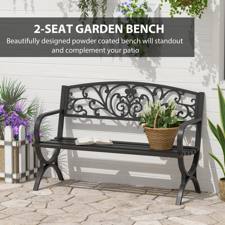 Black 50" Cast Iron Garden Bench Loveseat