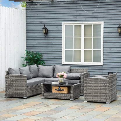 Grey 5-Piece Wicker Sectional Set with Coffee Table