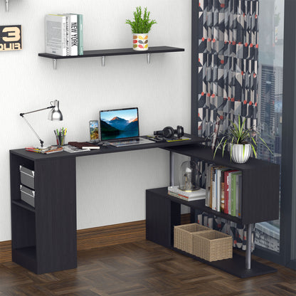 55" L-Shaped Corner Computer Desk with Shelves