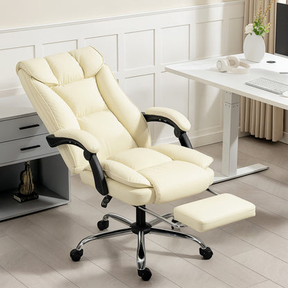 Executive Leather Office Chair with Footrest - Beige