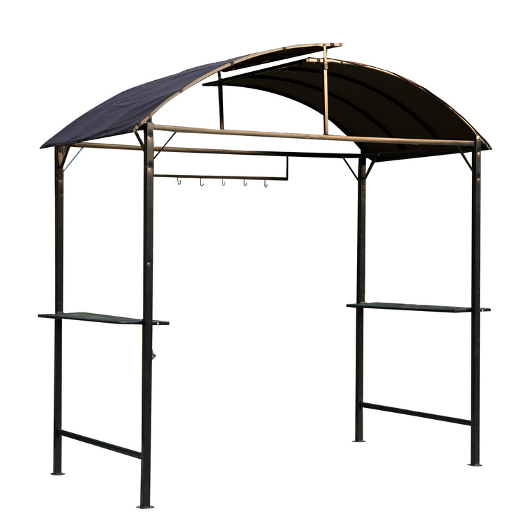 8x4ft Coffee Metal BBQ Gazebo with Side Shelf