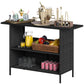 Wicker Outdoor Bar Table, PE Rattan Bar Height Patio Table with 2 Shelves, Steel Frame for Garden, Backyard, Black