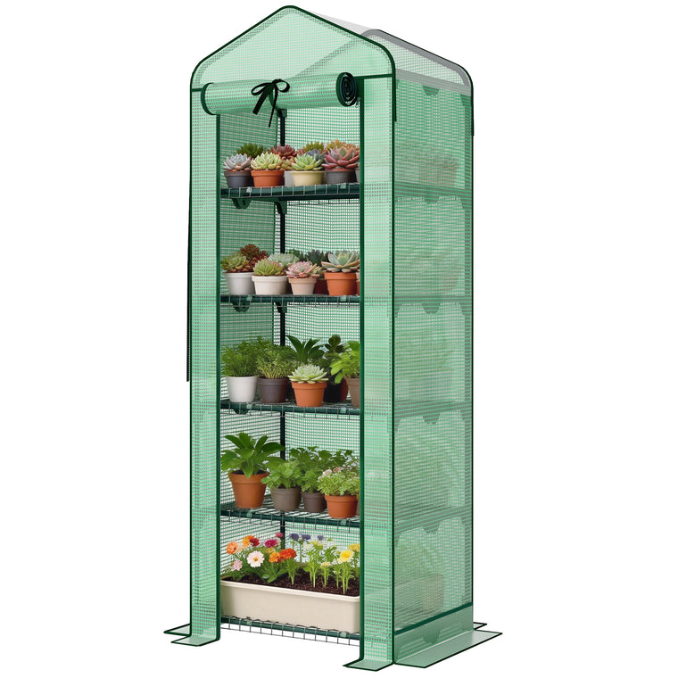Portable Mini Greenhouse with Screen Roof & Roll-Up Door