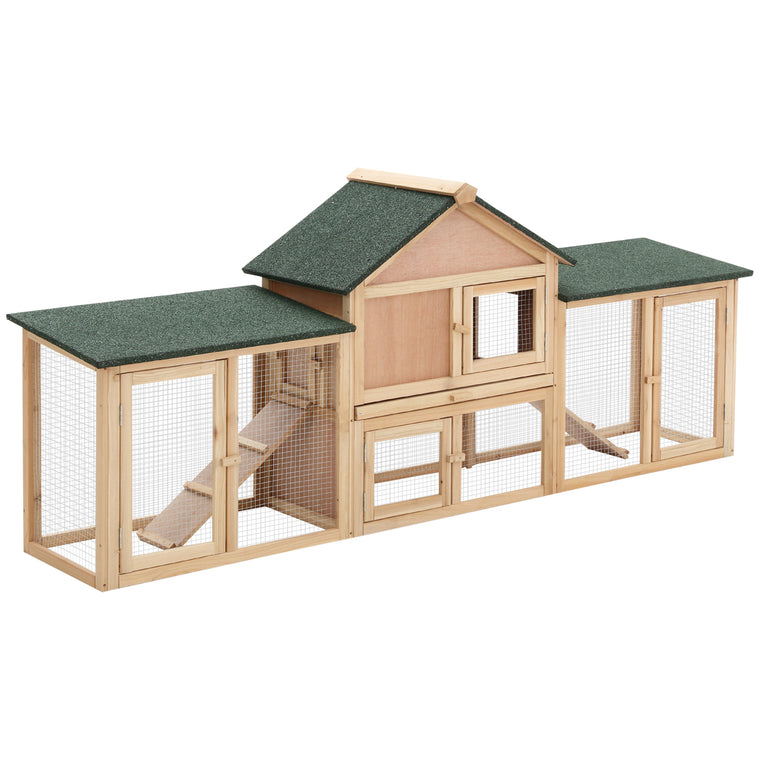 83"x18"x33" Natural Wood Rabbit Hutch with Double Runs