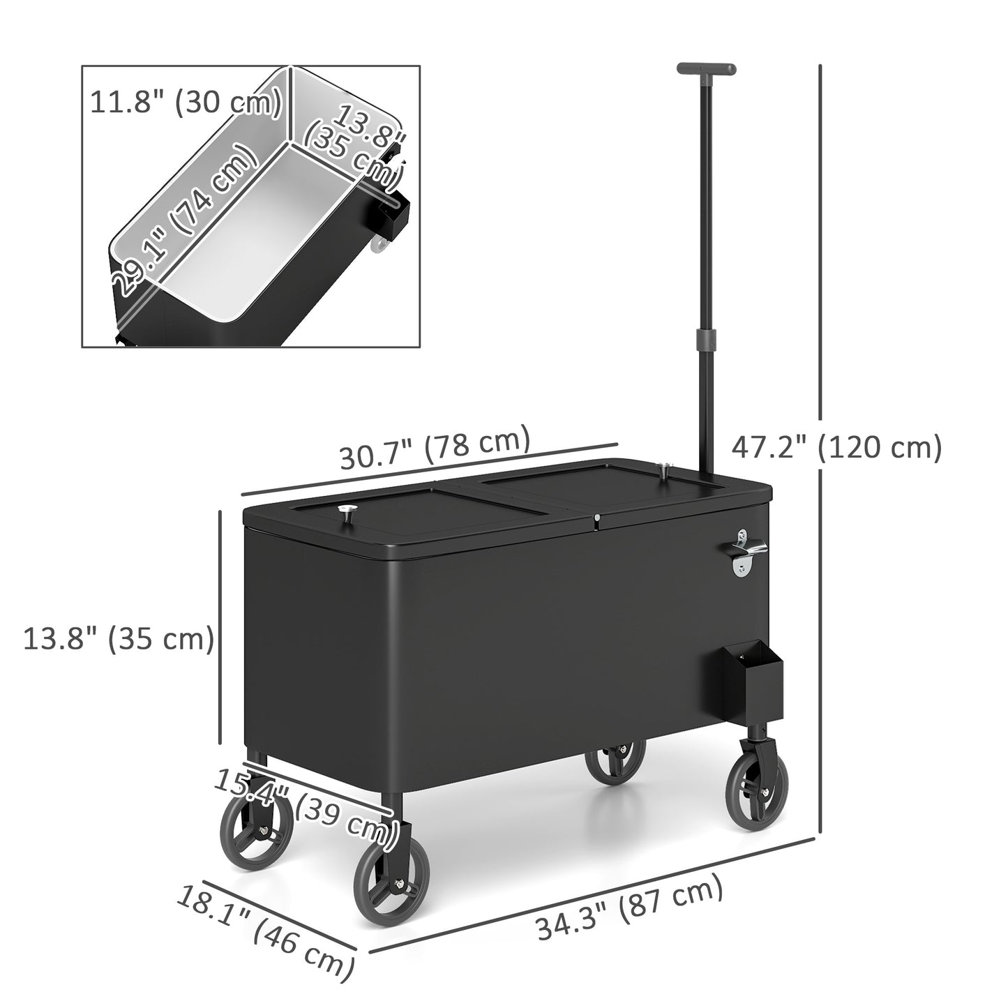 Black 80-Qt Rolling Ice Chest Cooler Cart with Bottle Opener