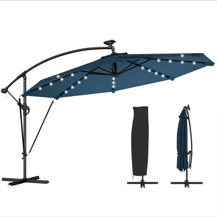11.3' Navy Blue UPF50+ Aluminum Cantilever Umbrella with Light
