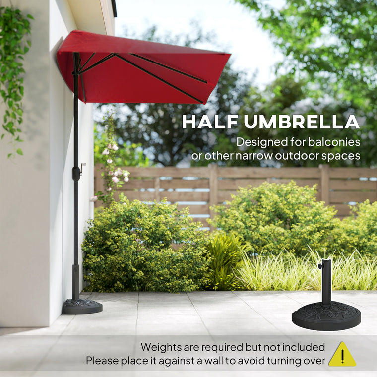 8' Half-Round Balcony Patio Umbrella with 5 Ribs