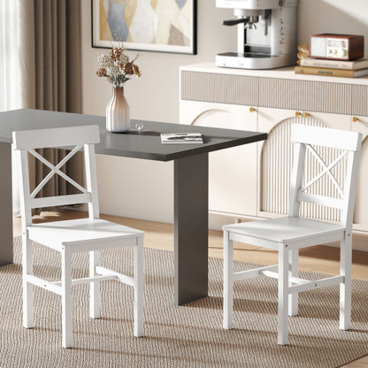 Set of 2 Cross-Back Wooden Dining Chairs - White