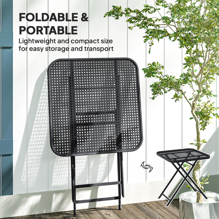 27.5" Square Folding Table with Rattan-Like Top