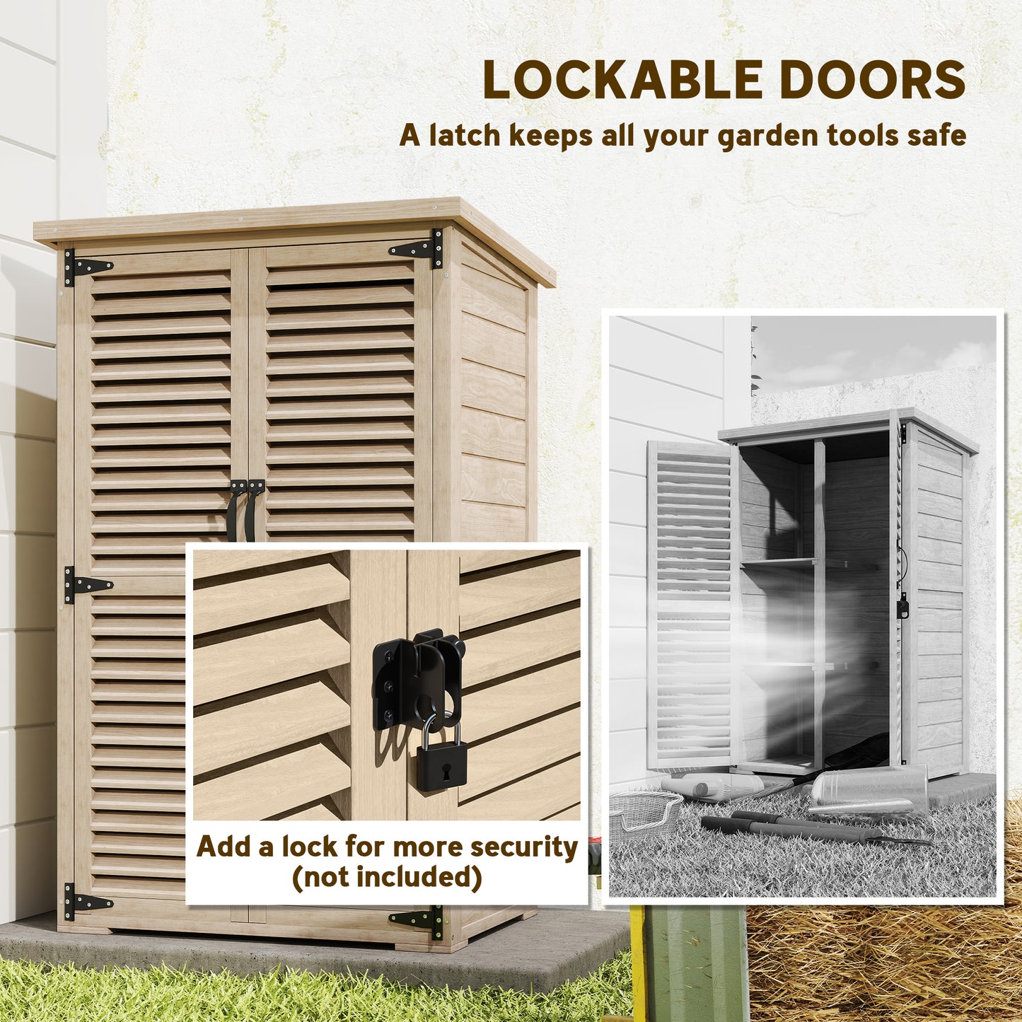 Wooden Garden Shed, Outdoor Storage Shed with Waterproof Asphalt Roof, Shelves, Natural