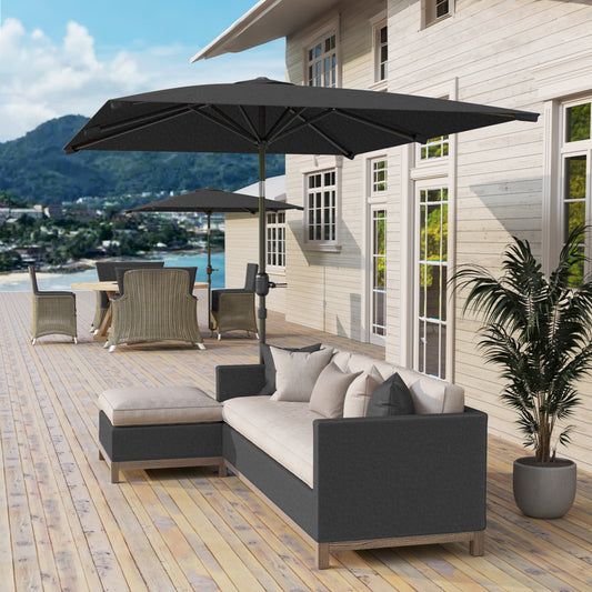 6.6x9.6ft Rectangle Aluminum Tilt Patio Umbrella, Garden Market Parasol, Outdoor Sunshade Canopy with Crank, Dark Grey