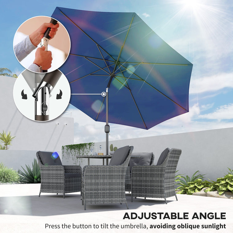10' x 8' Blue Round Market Umbrella with Crank & Tilt