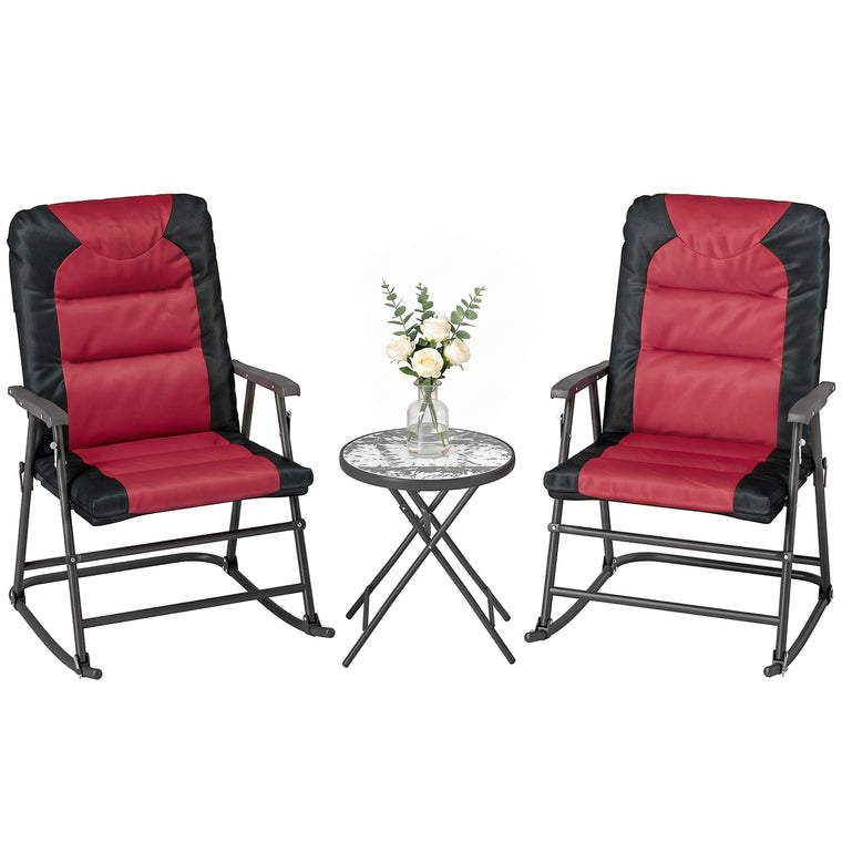 Red 3-Piece Foldable Rocking Chair Bistro Set