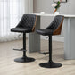 Modern Bar Stools PU Leather Set of 2 Swivel Bar Height Barstools Chairs with Adjustable Height, Round Heavy Metal Base and Footrest, Black